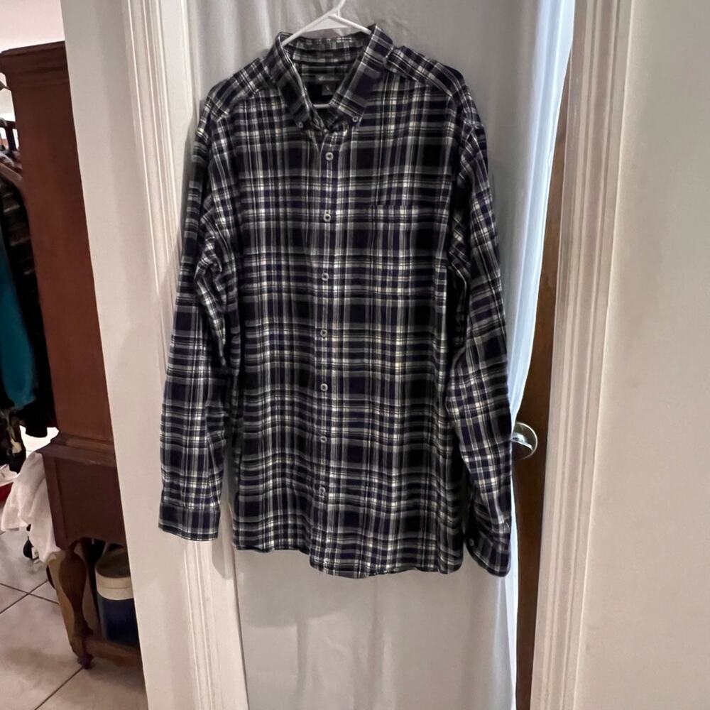 Eddie Bauer blue plaid button down shirt/shacket size tall xl